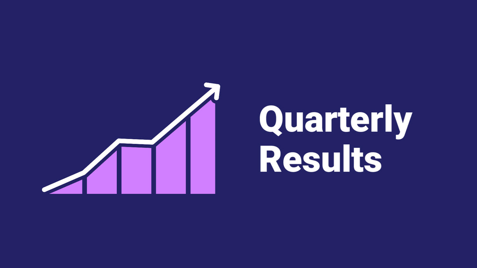 Bar graph showing upward trend next to the text "quarterly results".